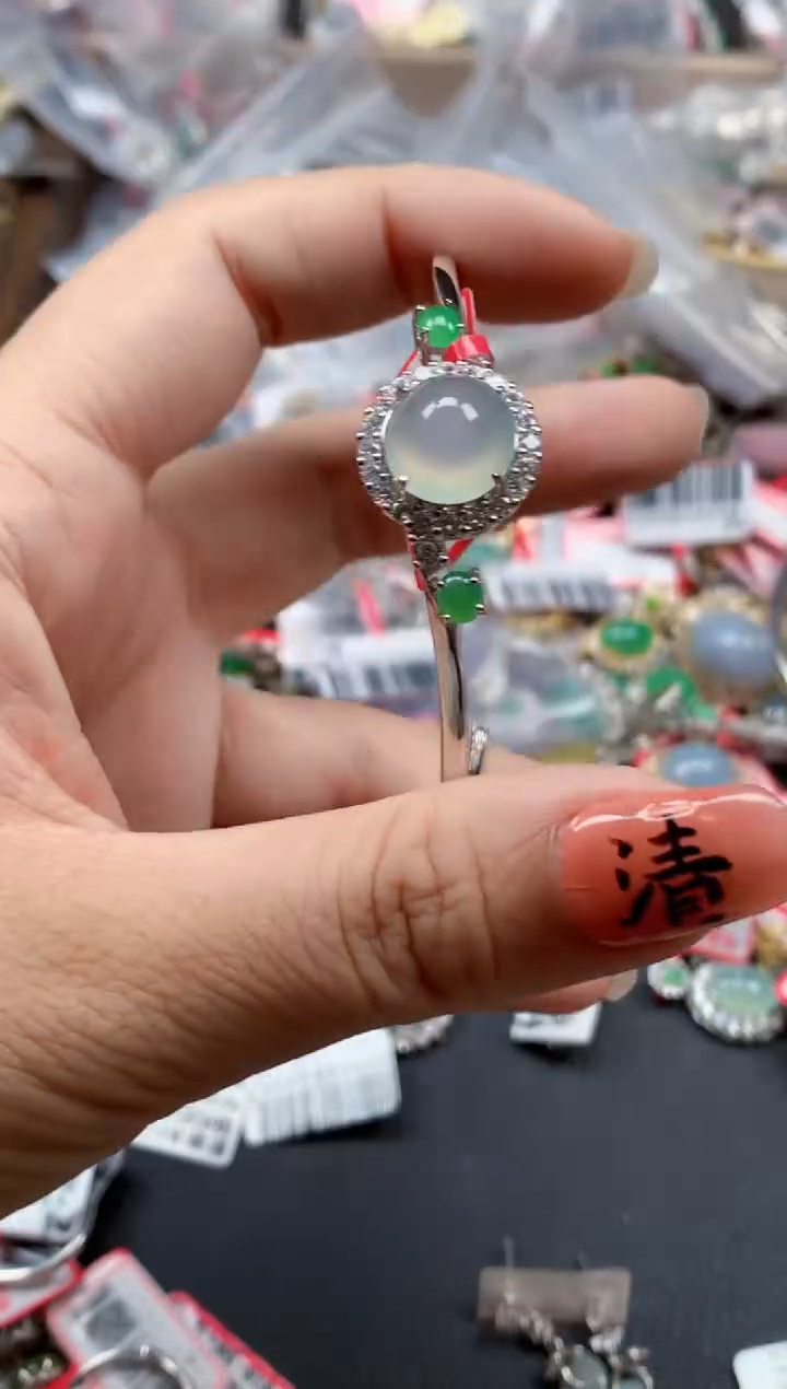 银S925镶嵌戒指翡翠天然A货缅甸翡翠