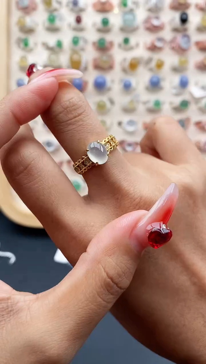 【闪购商品】翡翠戒指银S925镶嵌缅甸天然A货翡翠333 4+1