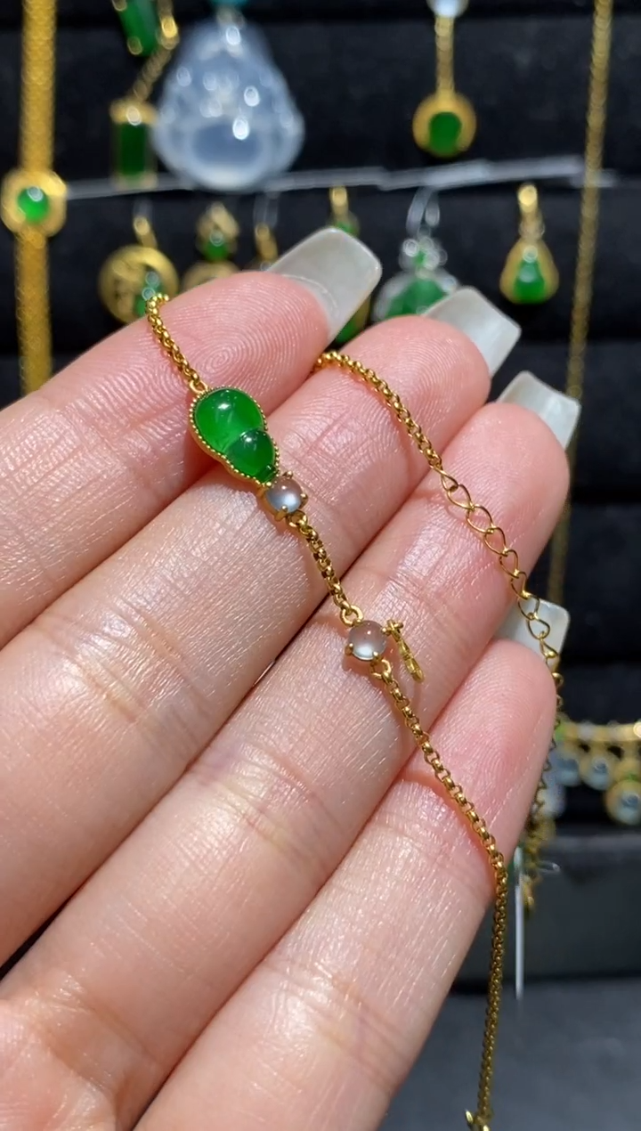 【闪购商品】翡翠手链18K金镶嵌手链