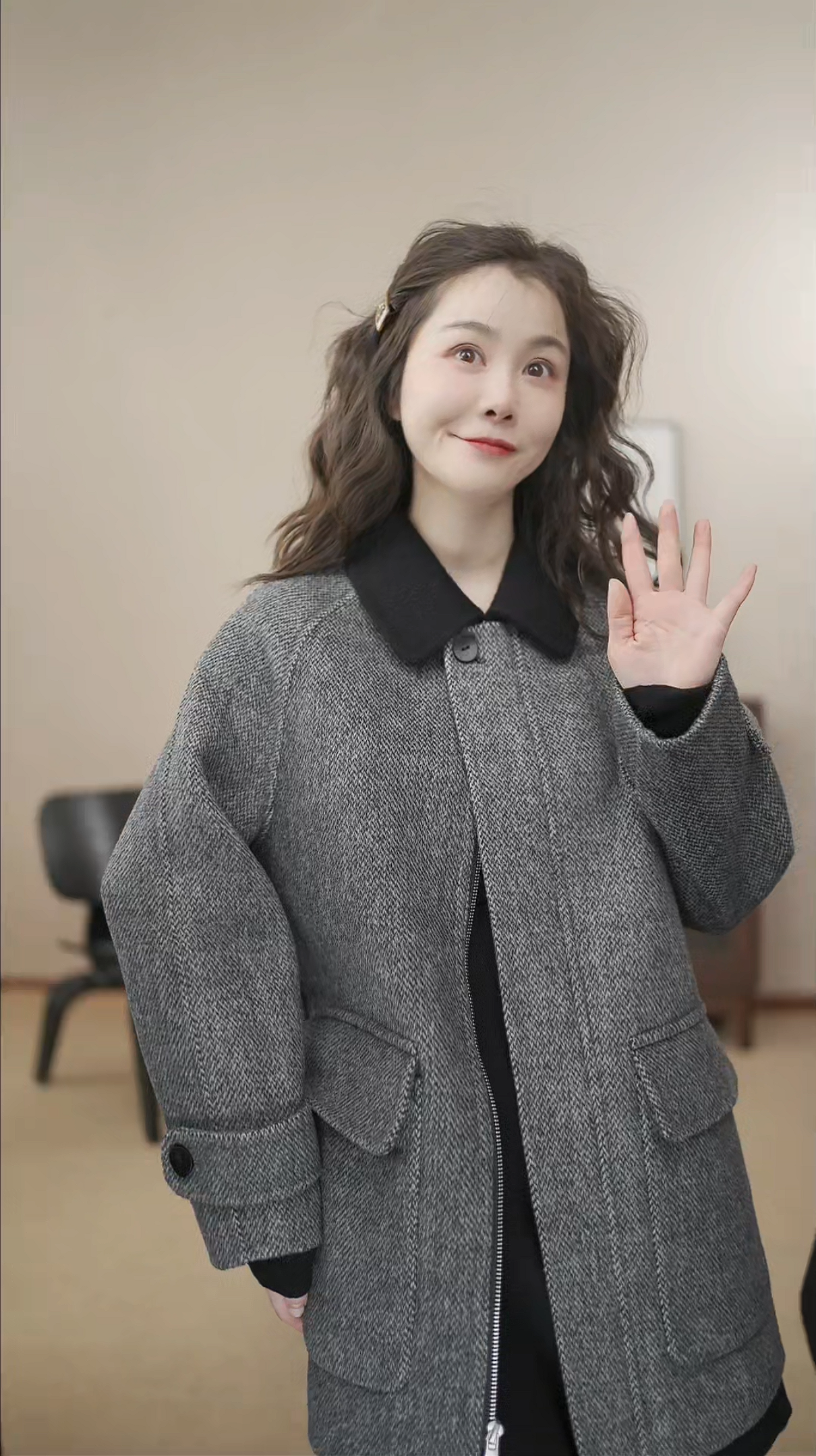 【小安老板】131黑领子拼色休闲百搭春款大衣100%羊毛大衣