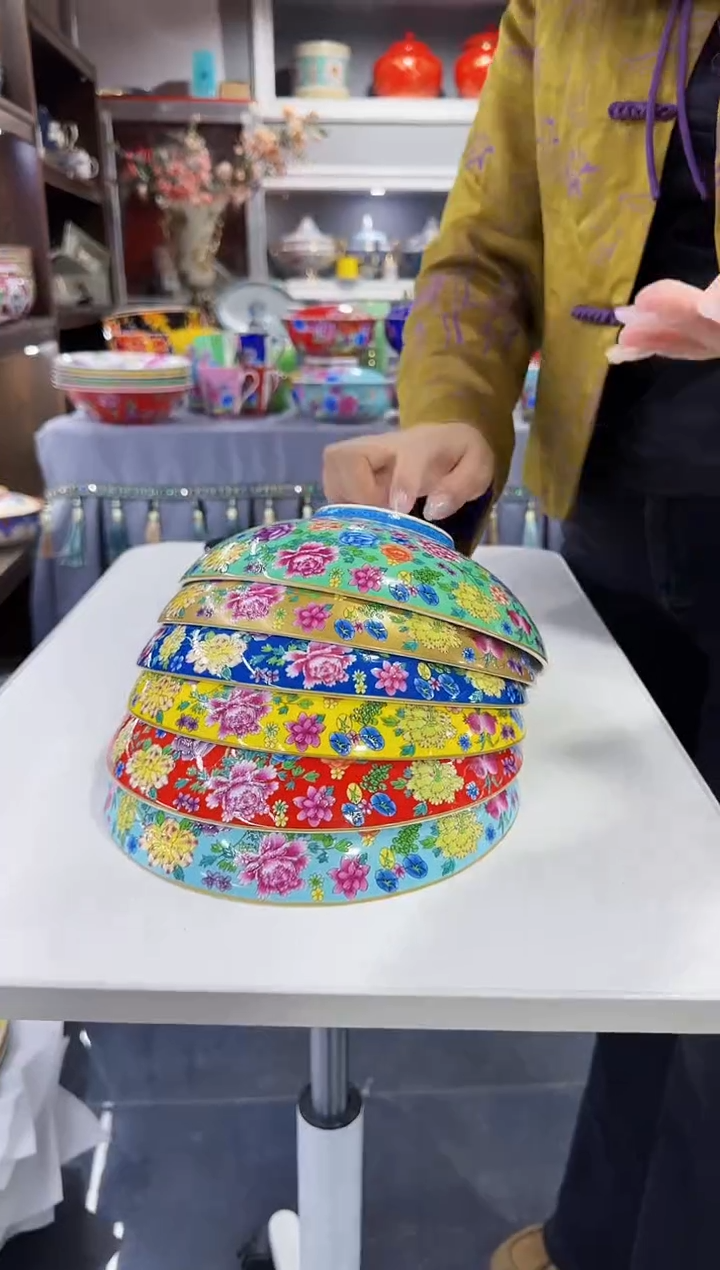 珐琅8.5英寸元宝盘6个景德镇混色