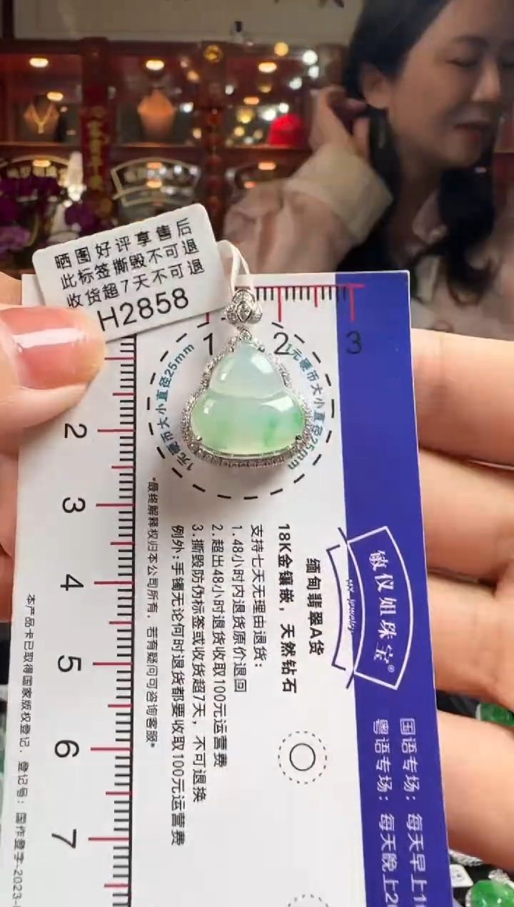 【闪购商品】翡翠颈饰18K金镶嵌H2858冰飘绿葫芦