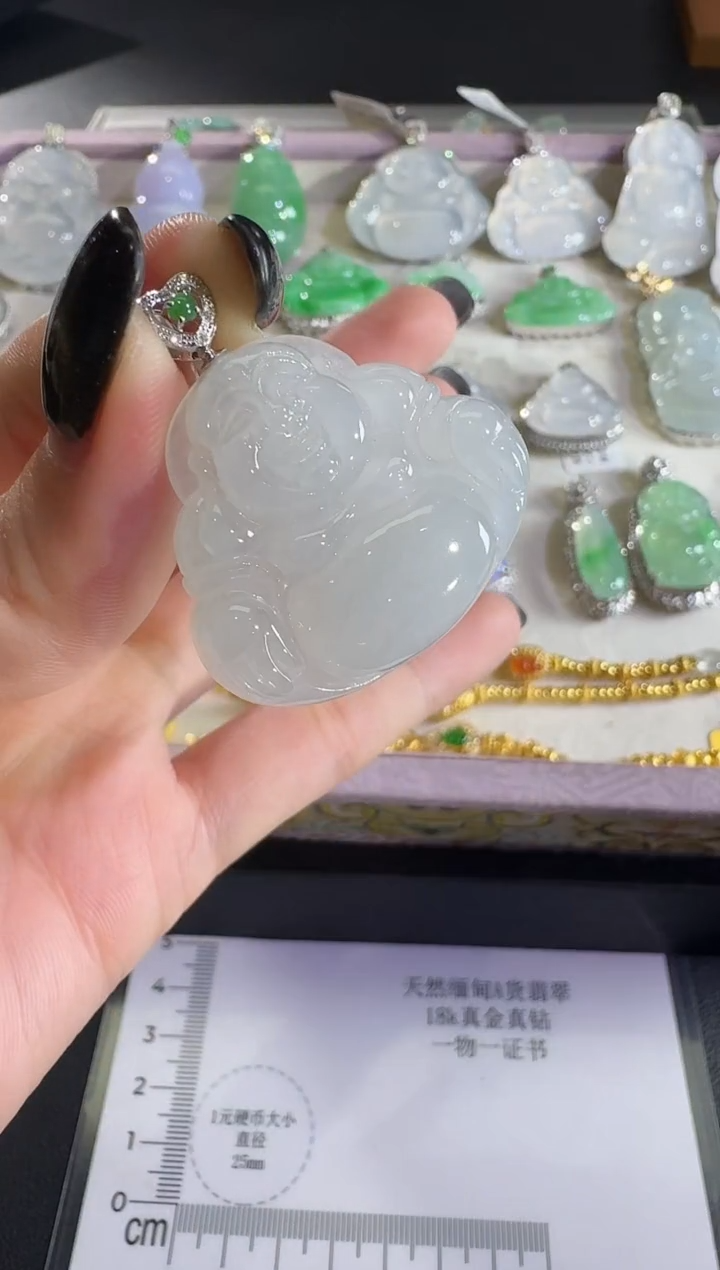 吊坠(不含链)18K金镶嵌翡翠【源头工厂】钻石镶嵌