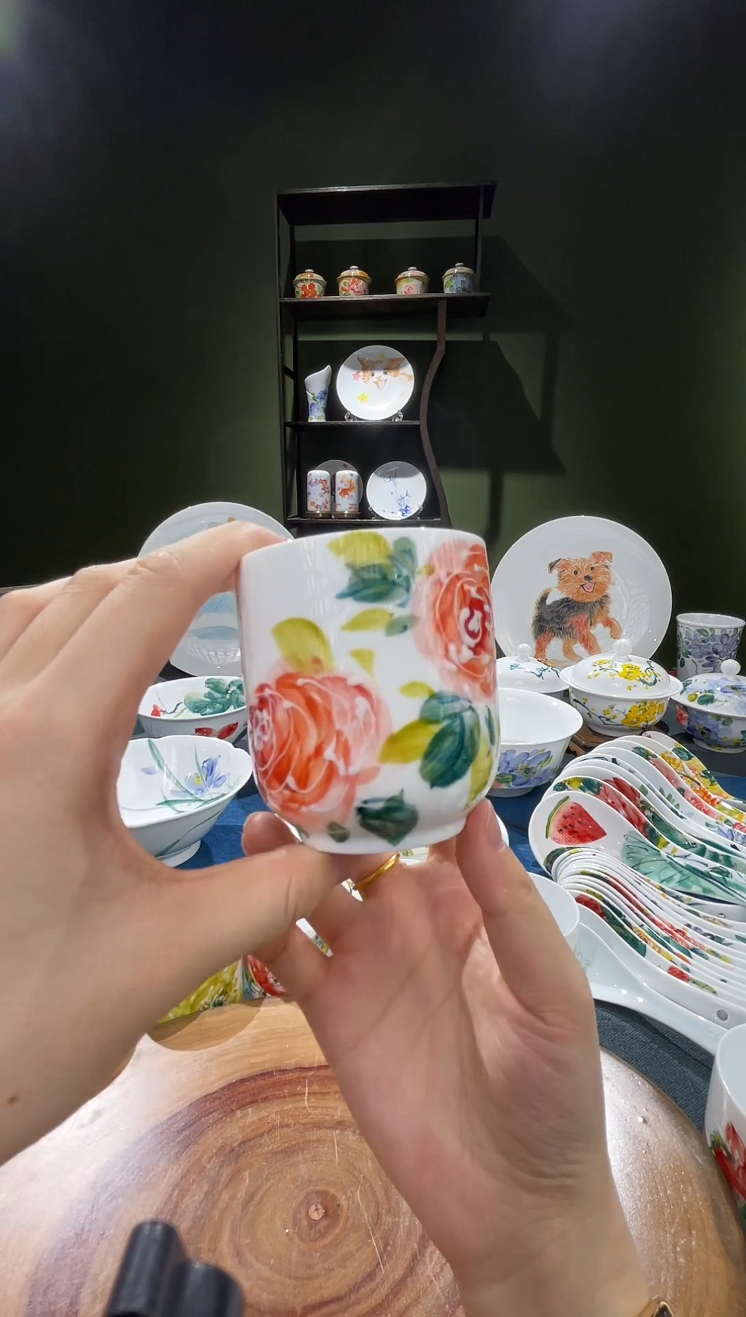 杯子景德镇高温釉下彩上海一同盅粉玫瑰