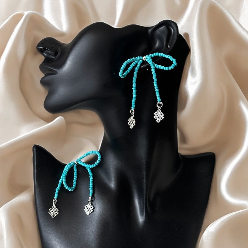 铜合金耳饰 【UULE】蝴蝶结仿松石耳饰蒙古元素送礼礼品1对A001