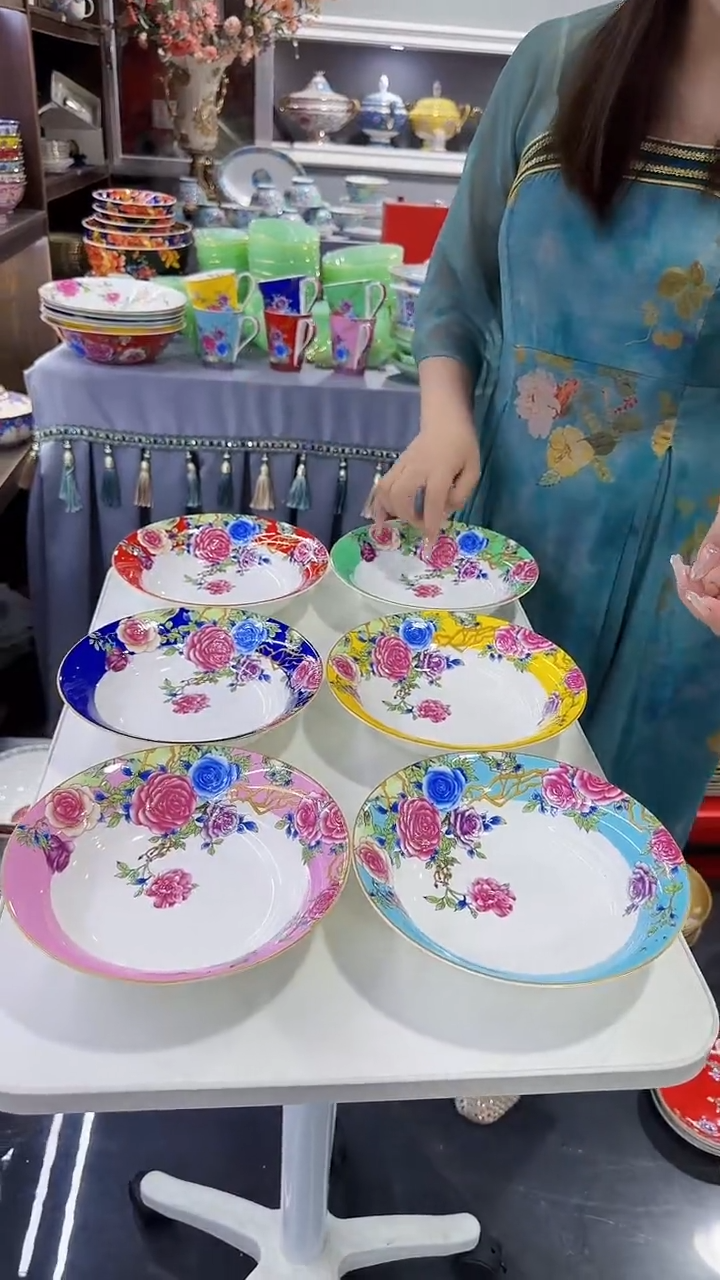 瓷片7.5英寸圆深盘6个景德镇陶瓷