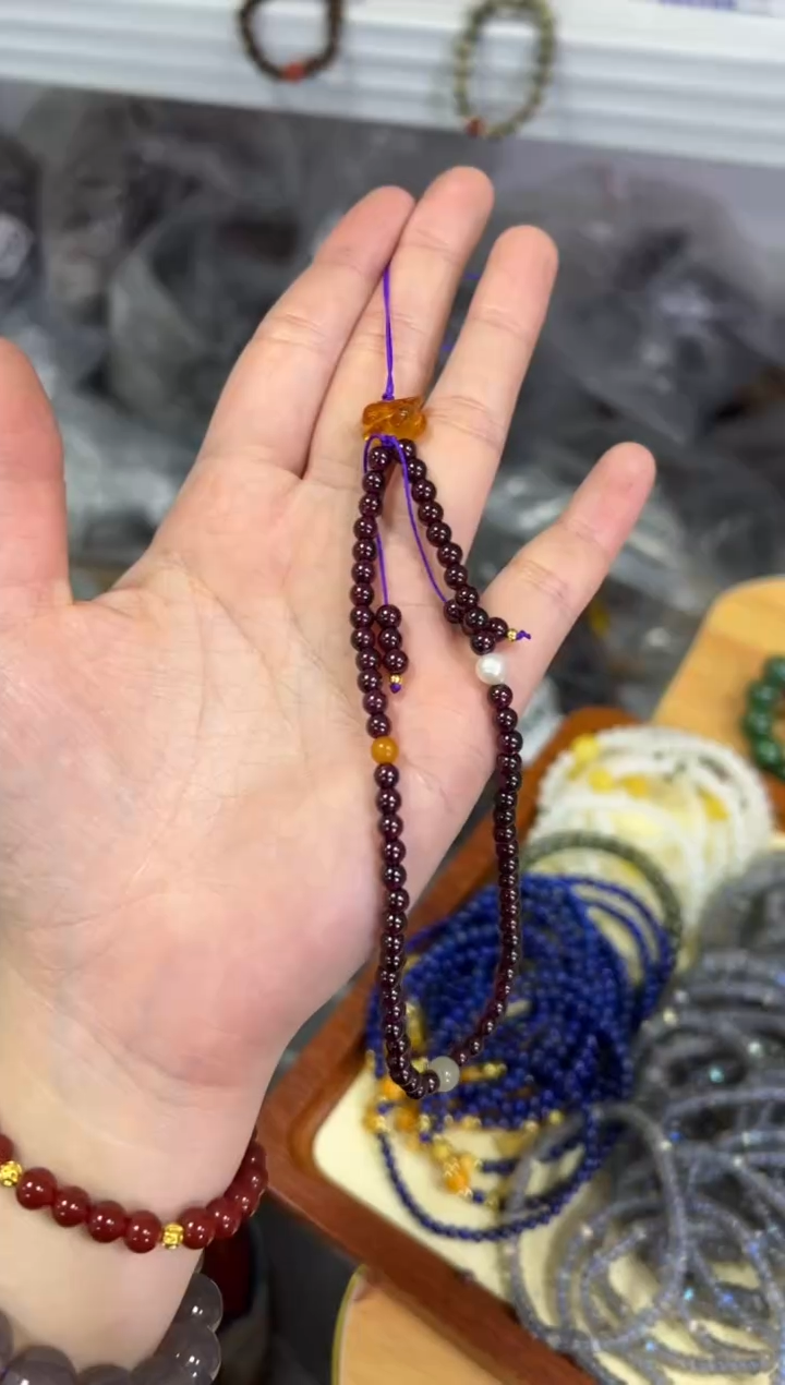 【闪购商品】石榴石手链未镶嵌石榴石蜜蜡设计款挂链[0499]