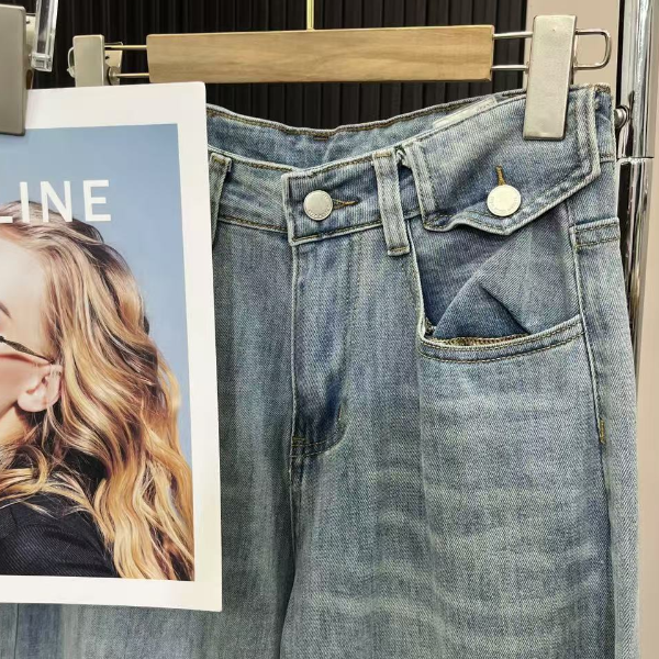 2025新款小个子百搭弹力修身阔腿牛仔裤女663