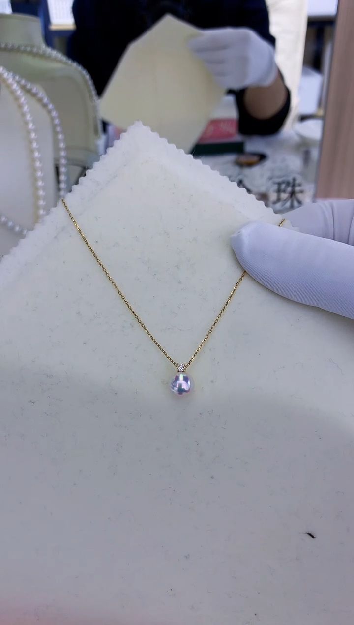 【岛主珍珠】18K金经典钻石王妃7-8mm吊坠金色时尚百搭气质强光职场