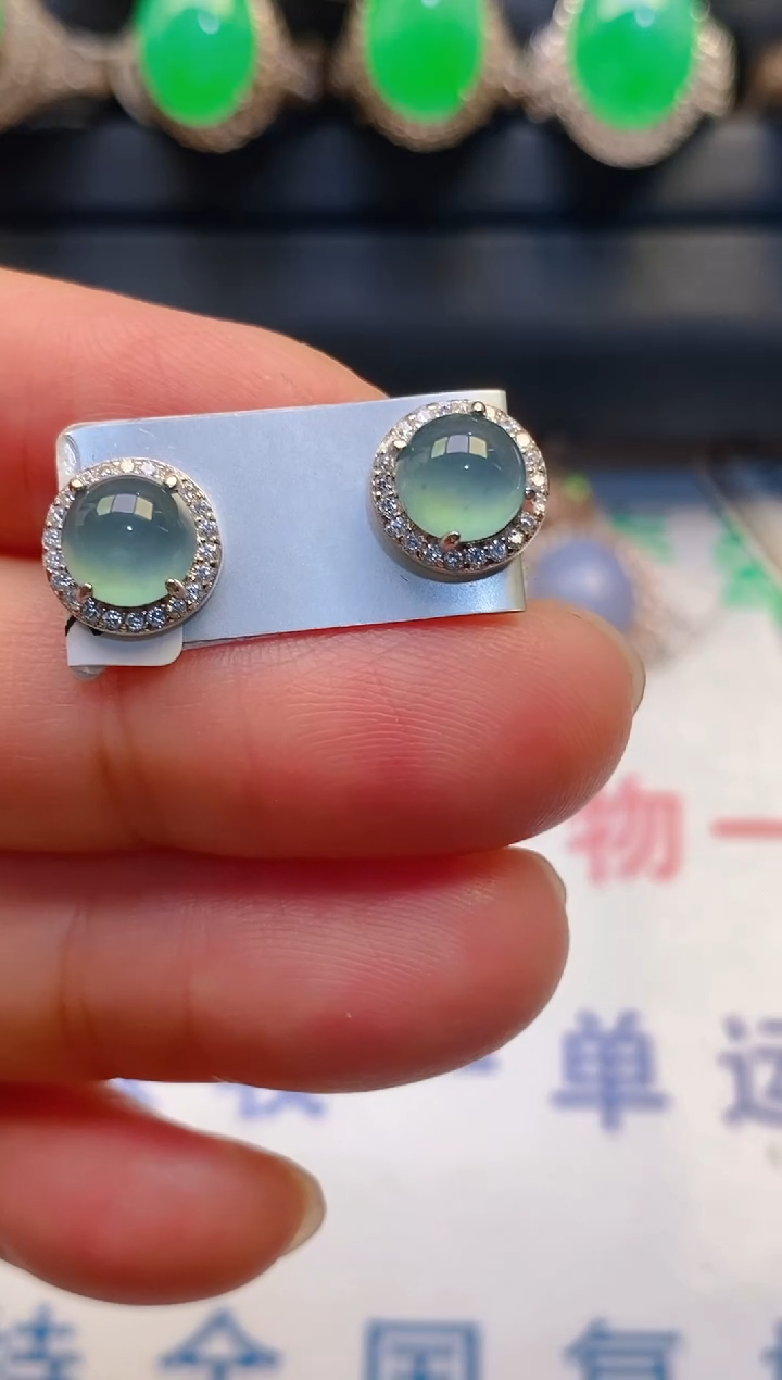 【闪购商品】翡翠耳饰银S925镶嵌天然A货翡翠1