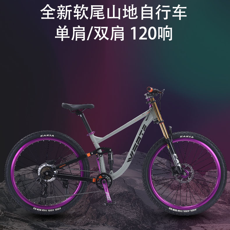 威赛特双减震软尾越野变速双碟刹适合青少年户外骑行山地自行车