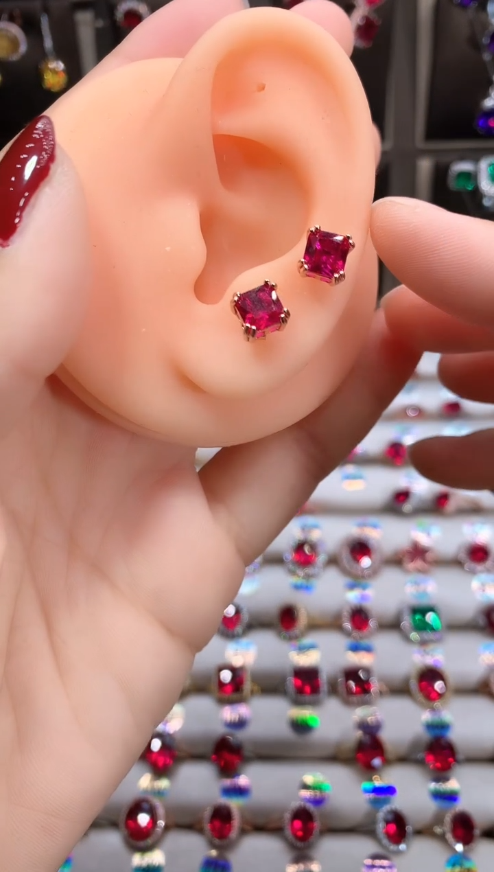 【闪购商品】红宝石耳饰银S925镶嵌玫瑰金6