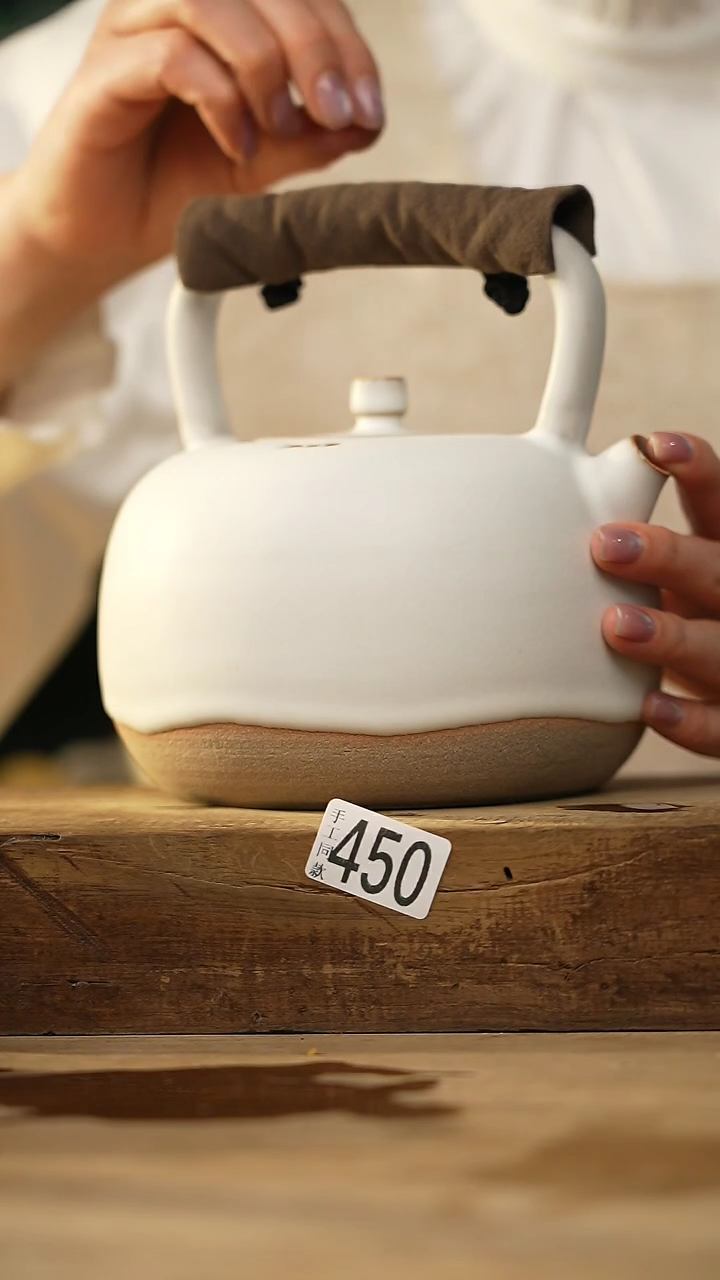 【闪购商品】瓷片设计师手作款 高山雪煮茶壶