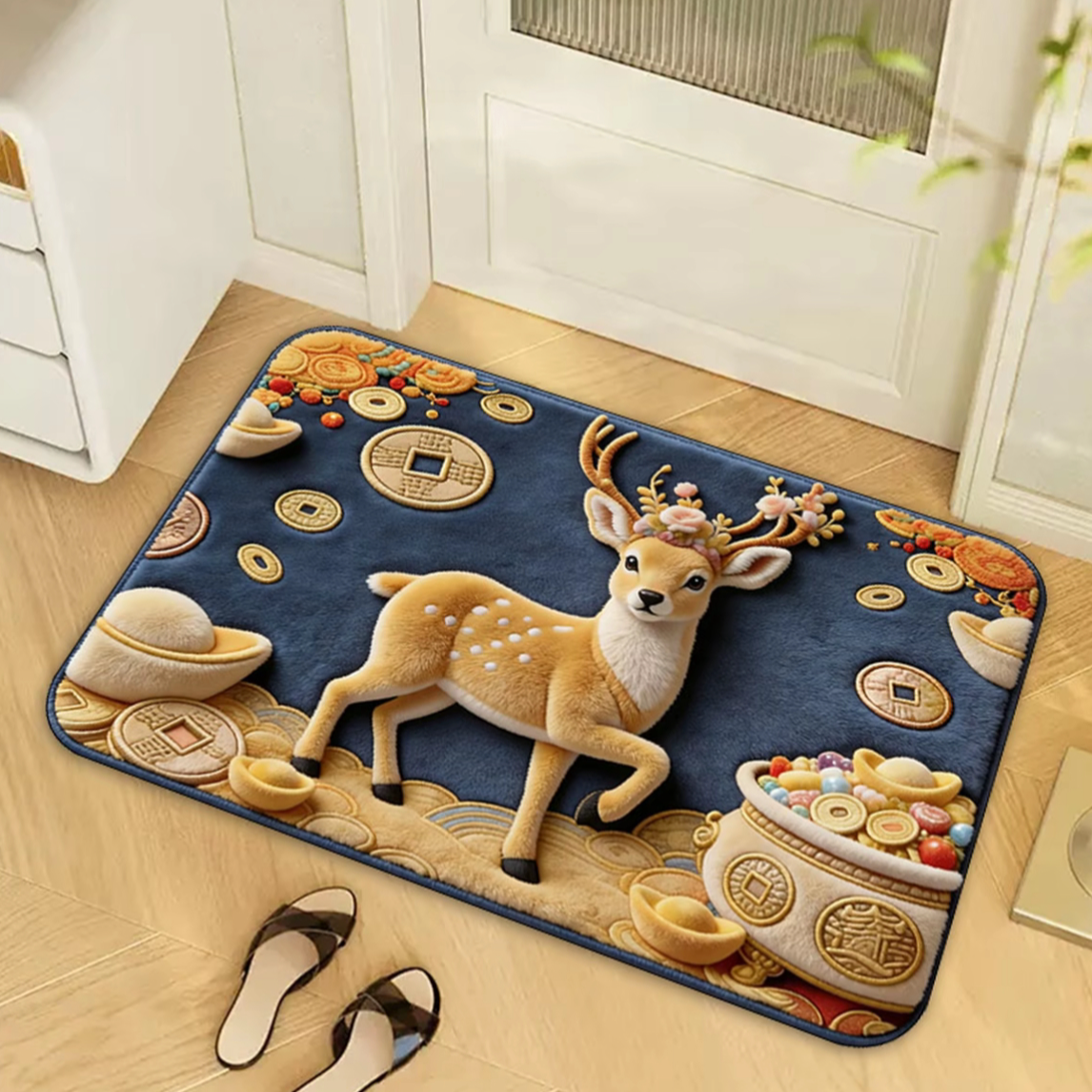 40x60cm招财小鹿地垫沥水垫卫生间吸水防滑垫入户门浴室卧室垫