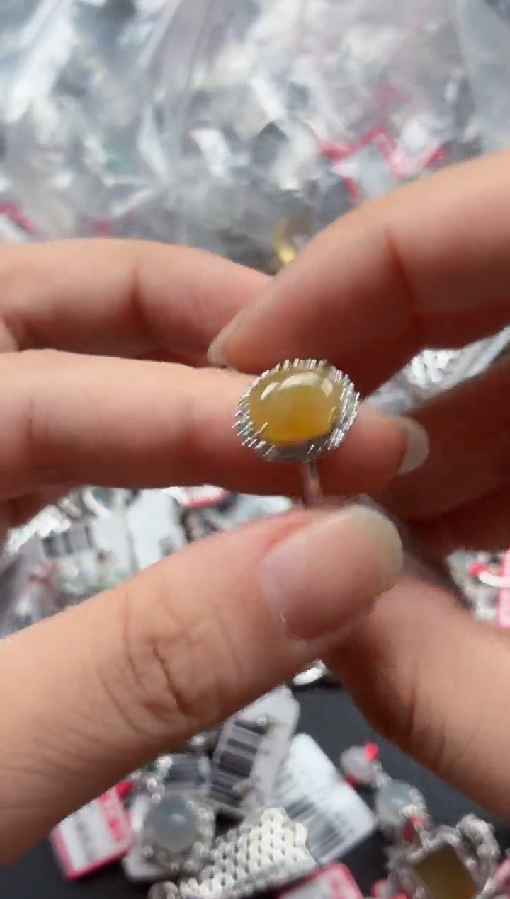 银S925镶嵌戒指翡翠天然A货缅甸翡翠