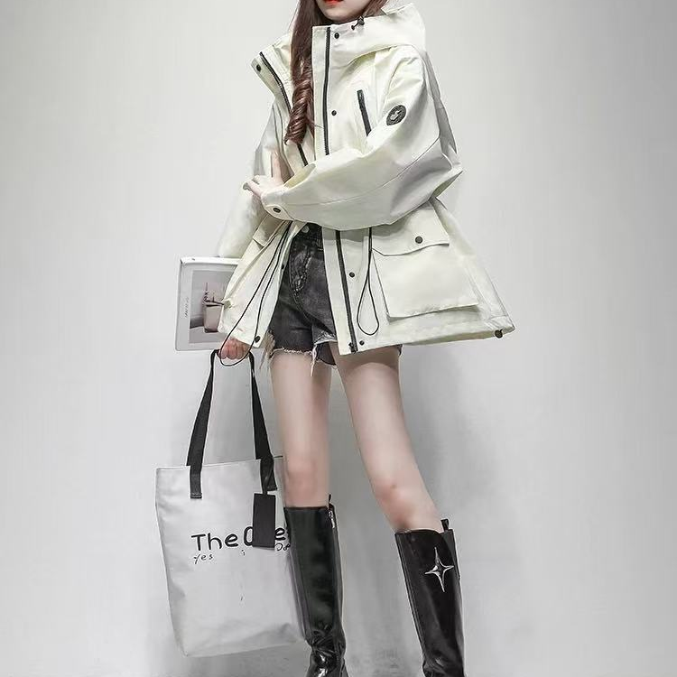 欧式抽腰设计感百搭休闲冲锋衣外套