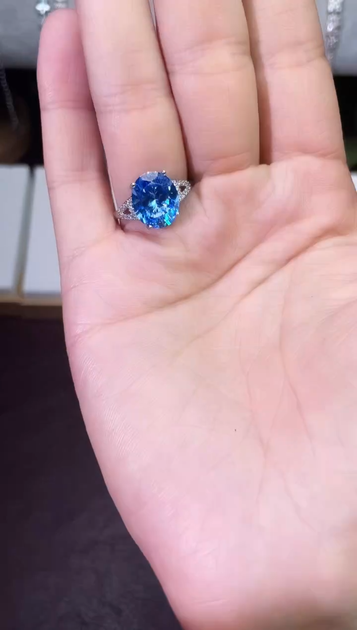 合金合成钻石耳饰蓝宝戒指