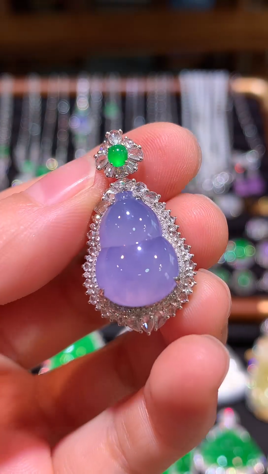 吊坠(赠链)18K金镶嵌翡翠高冰起胶梦幻紫葫芦吊坠