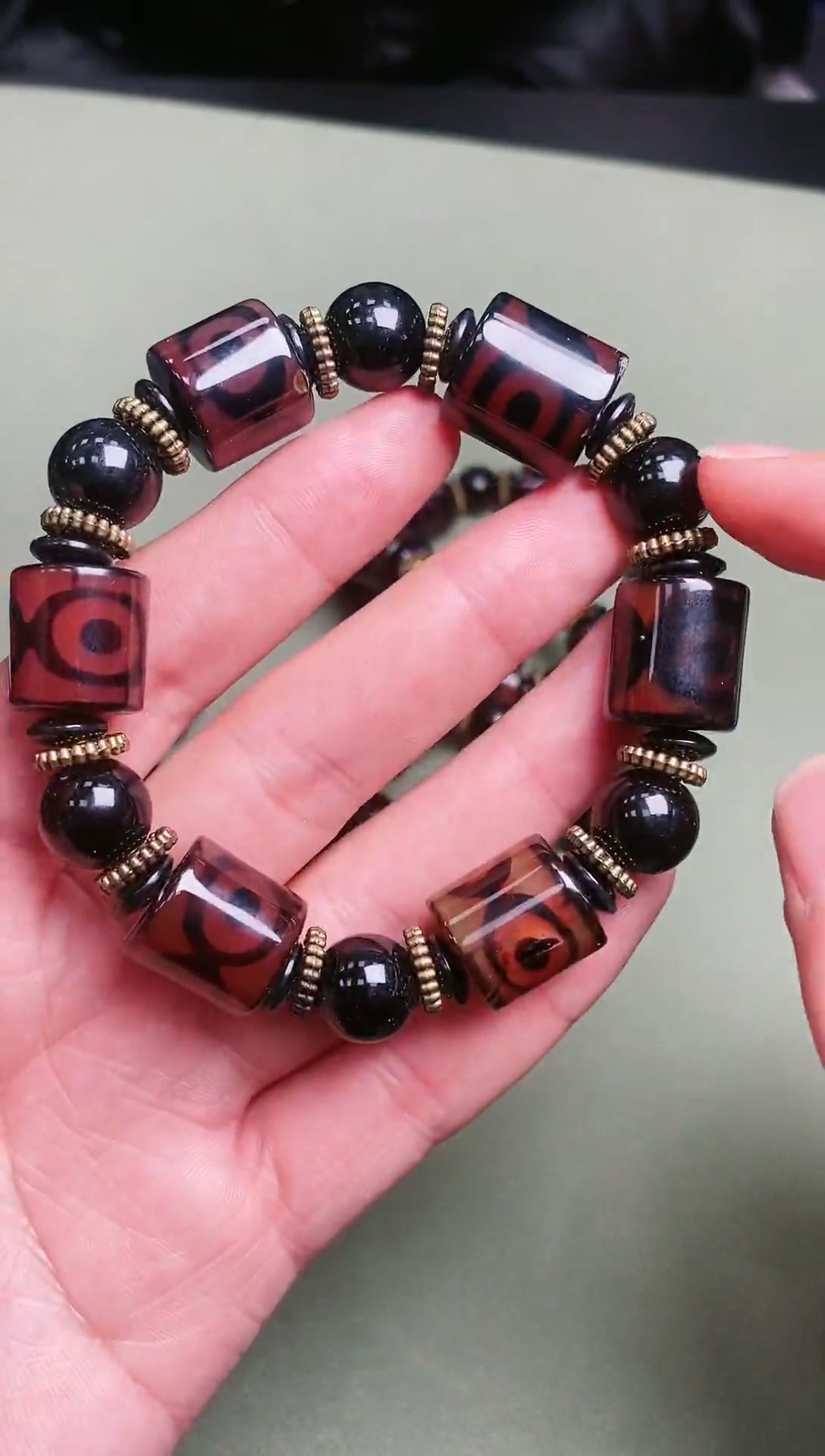 【闪购商品】玛瑙/玉髓手链未镶嵌三眼古珠新款手串卡14