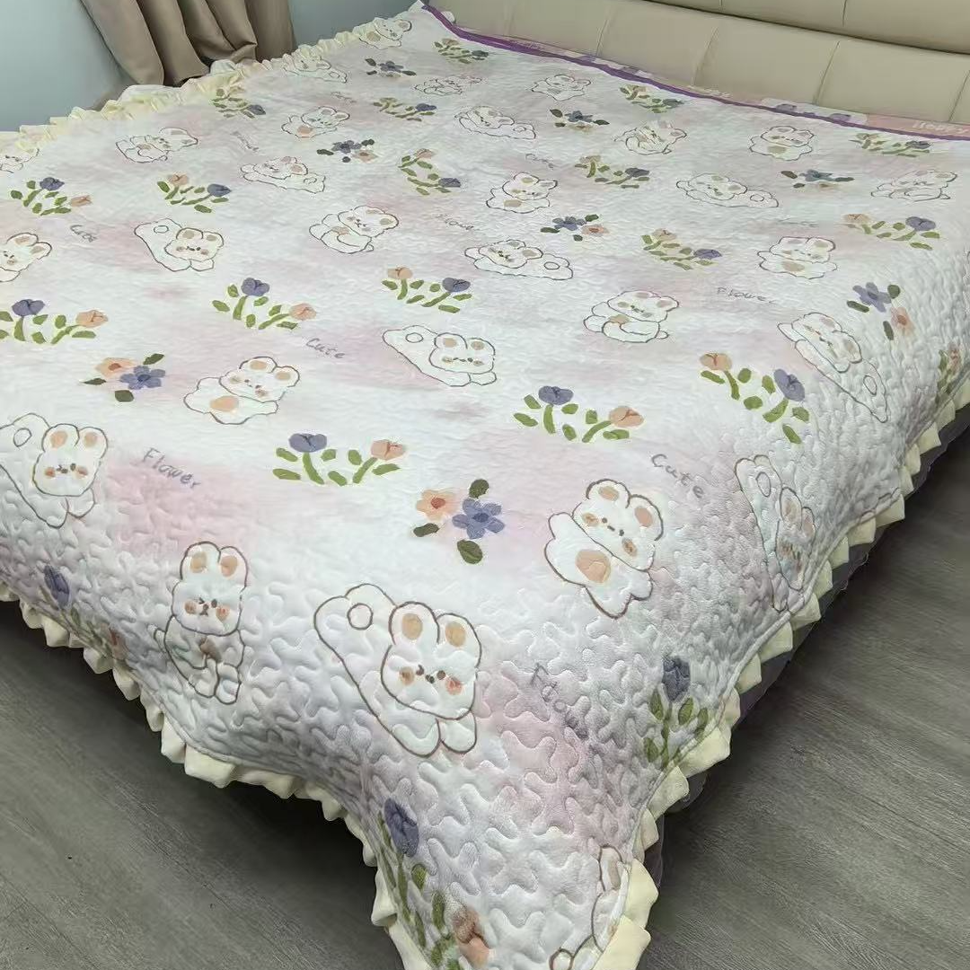 牛奶绒床盖.AB版印花绗缝工艺