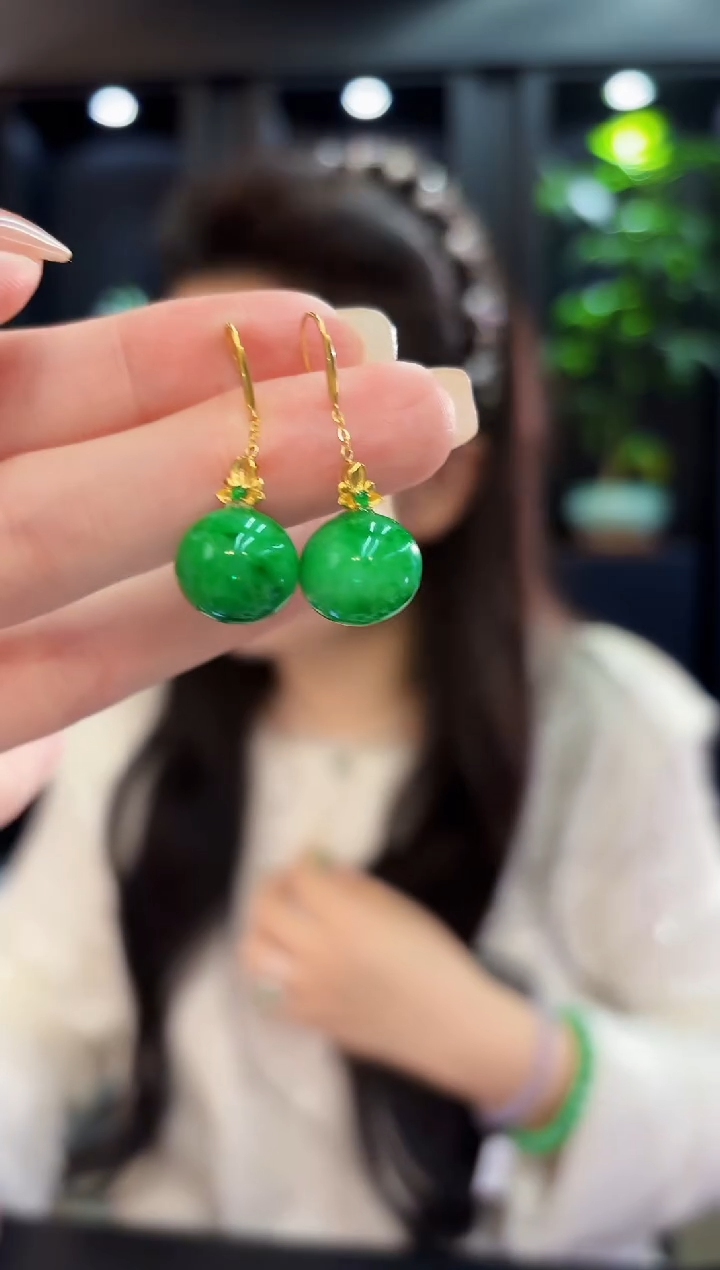 18K金镶嵌翡翠耳饰 缅料A货/支持复检/一件