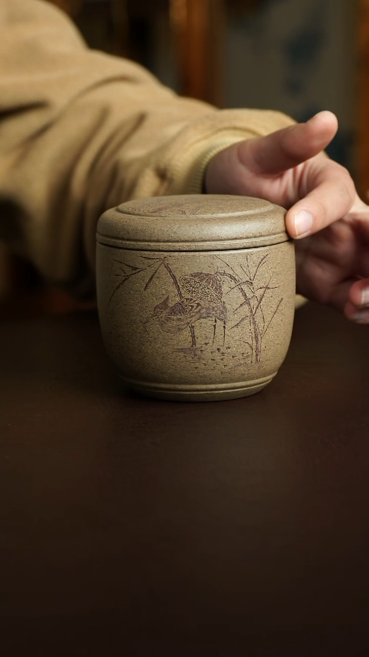 茶杯紫砂35号 荷鸟茶叶罐80克 双12炸漏宜兴紫砂原矿作品