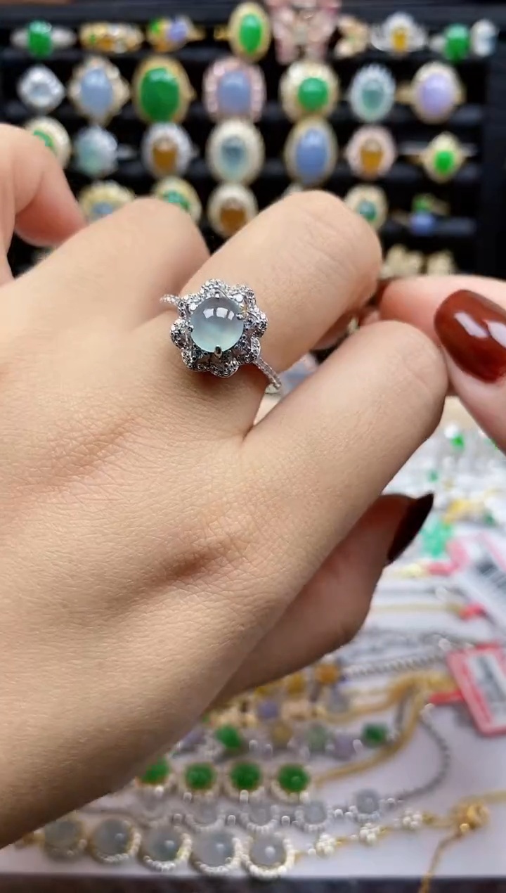 银S925镶嵌戒指翡翠9608