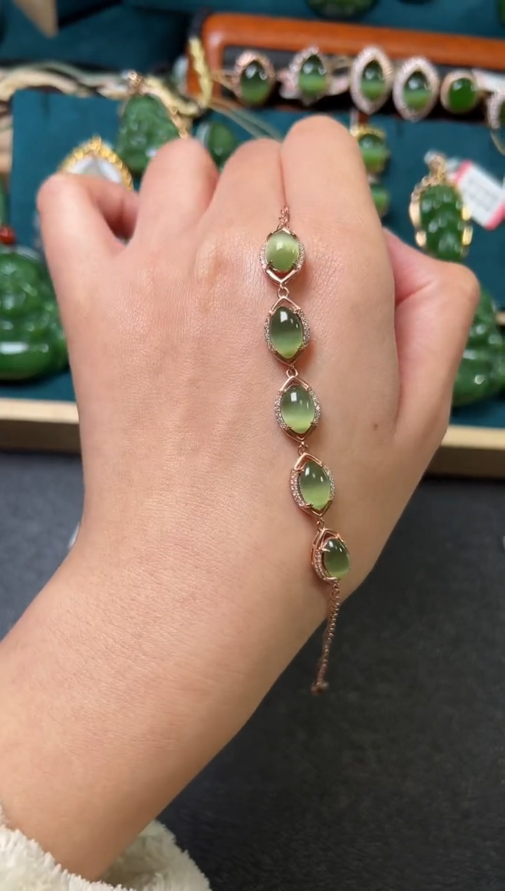【闪购商品】和田玉（碧玉）手链银S925镶嵌碧玉