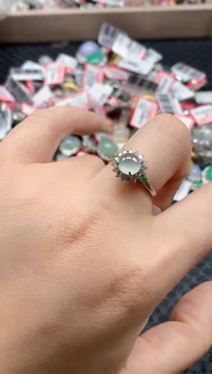 银S925镶嵌戒指翡翠天然A货缅甸翡翠