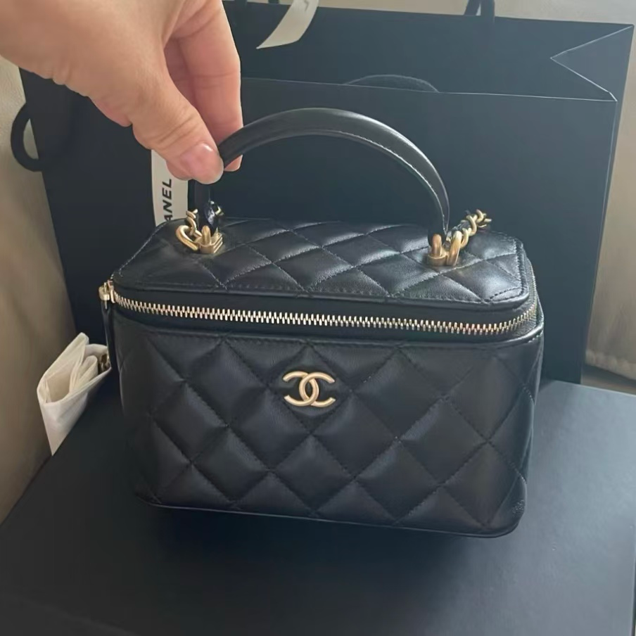 95新 Chanel/香奈儿 黑金手柄盒子包/DT021