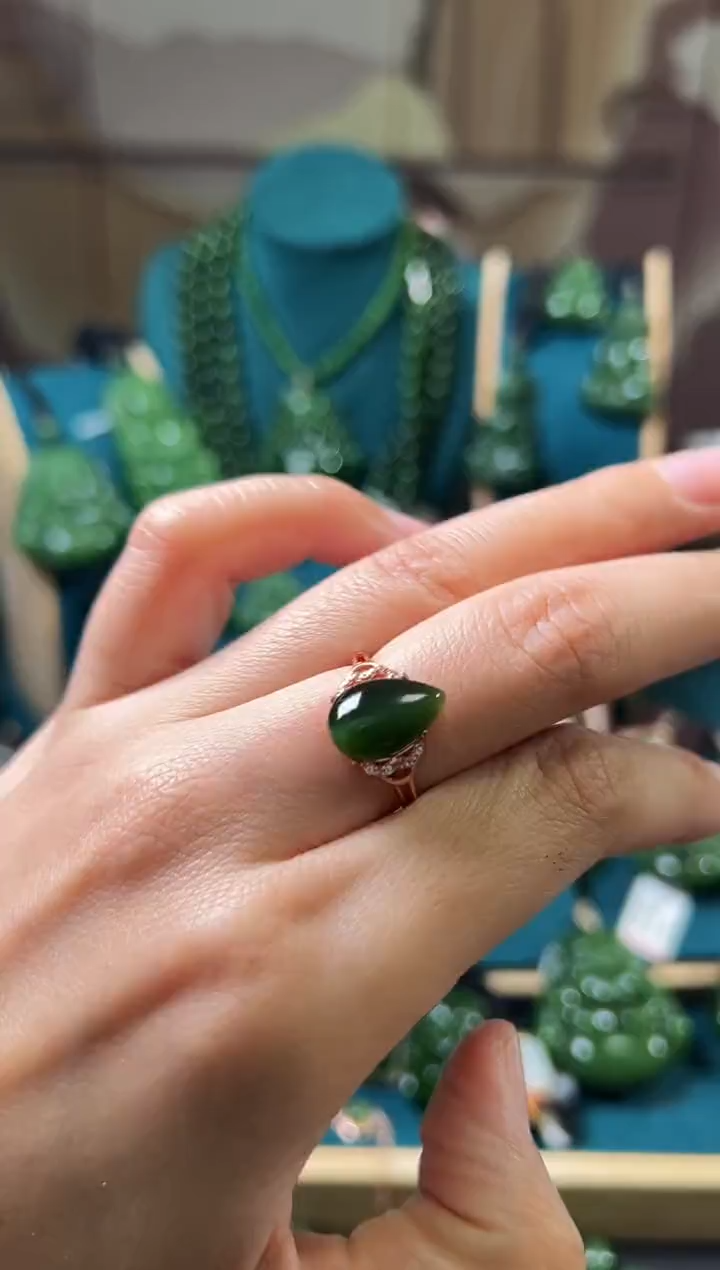 【闪购商品】和田玉（碧玉）戒指银S925镶嵌碧玉