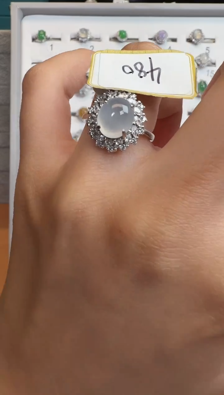 银S925镶嵌戒指翡翠通体925银镶缅甸A货翡翠戒指