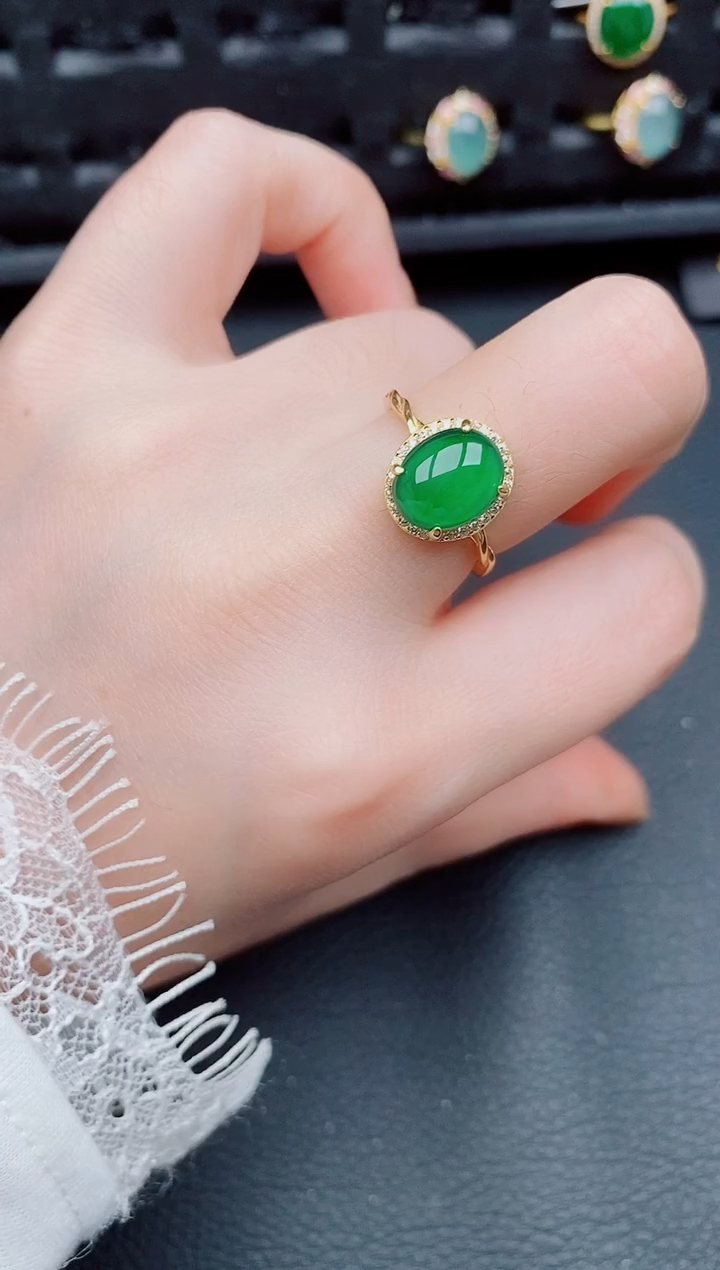 【闪购商品】翡翠戒指银S925镶嵌天然a货翡翠959