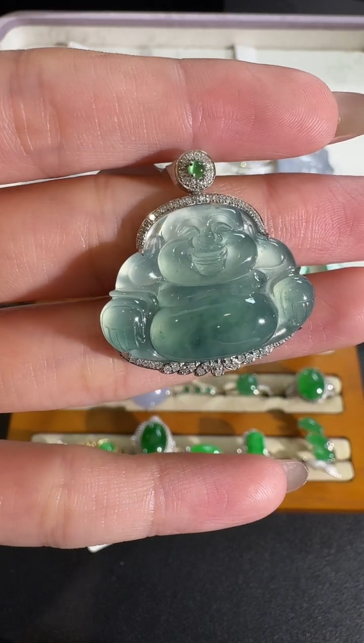 【闪购商品】翡翠吊坠(不含链)18K金镶嵌【源头工厂】钻石镶嵌