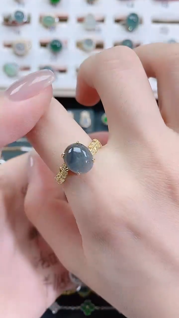 银S925镶嵌戒指翡翠天然翡翠