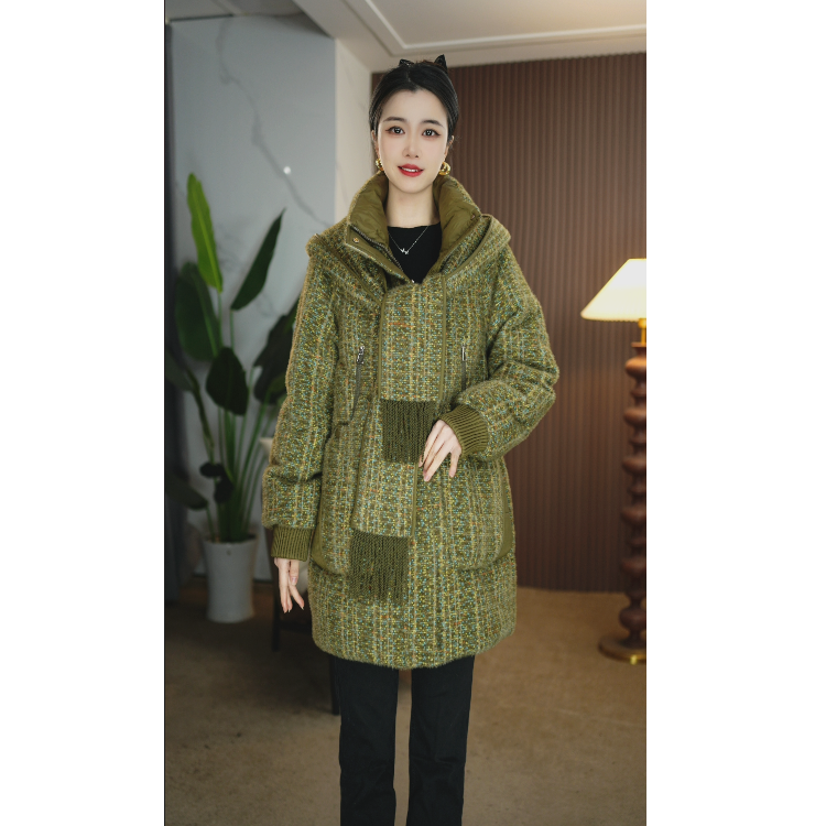 【奈娅定制】D8189-3冬季设计感围巾连帽新款优雅百搭白鸭绒羽绒服