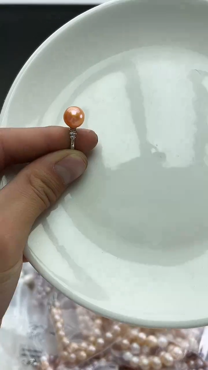 未镶嵌戒指淡水珍珠中国红戒指