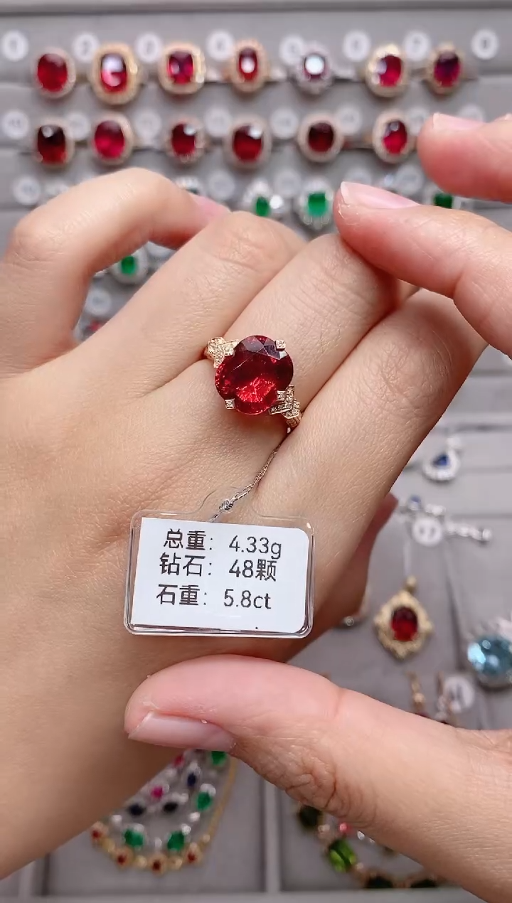 【闪购商品】红色碧玺18K金戒指18K金镶嵌.