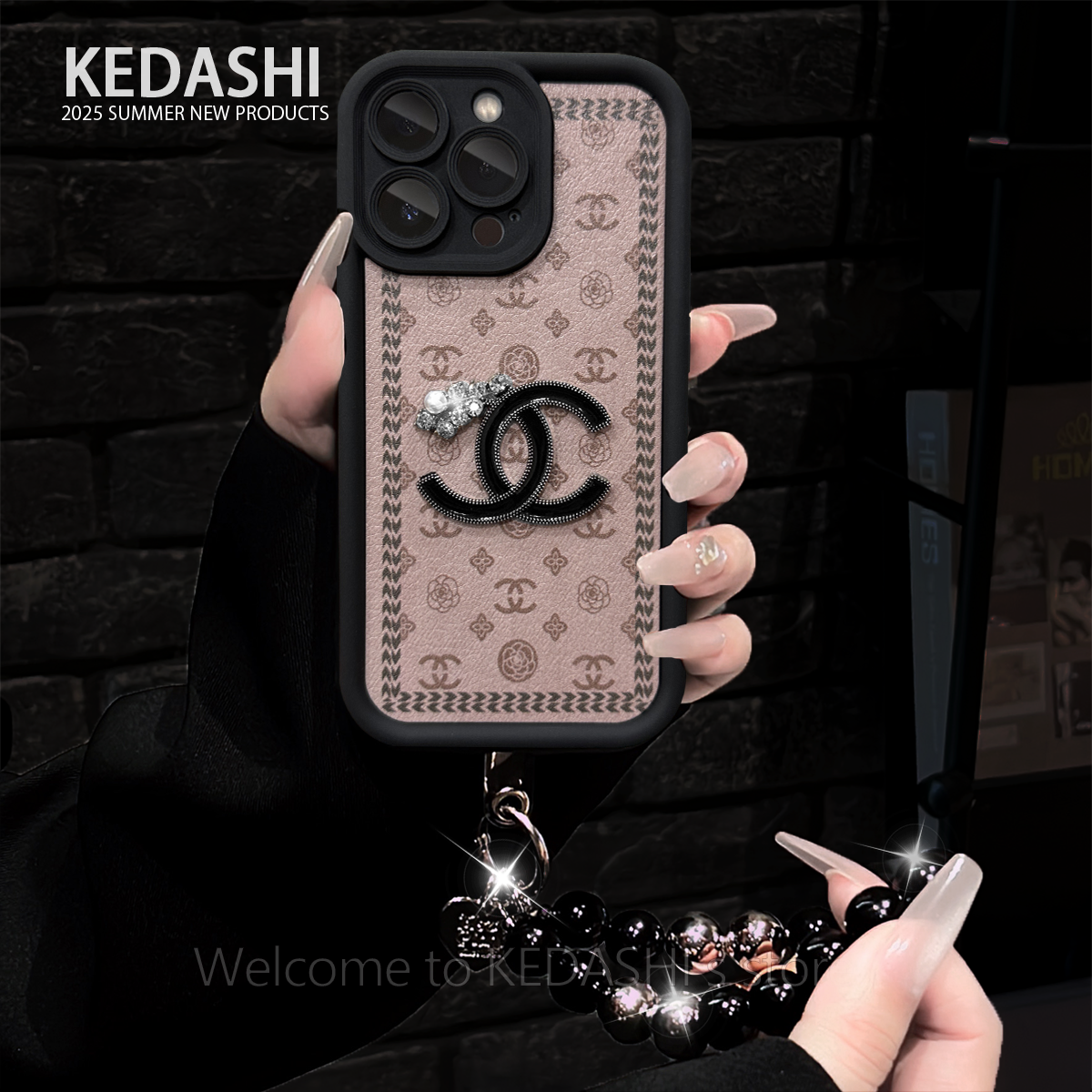 香织玫章双C天眼羊皮适用苹果17PROMAX华为VIVO/OPPO手链手机壳女