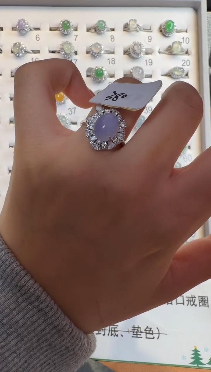 银S925镶嵌戒指翡翠通体925银镶缅甸A货翡翠戒指120