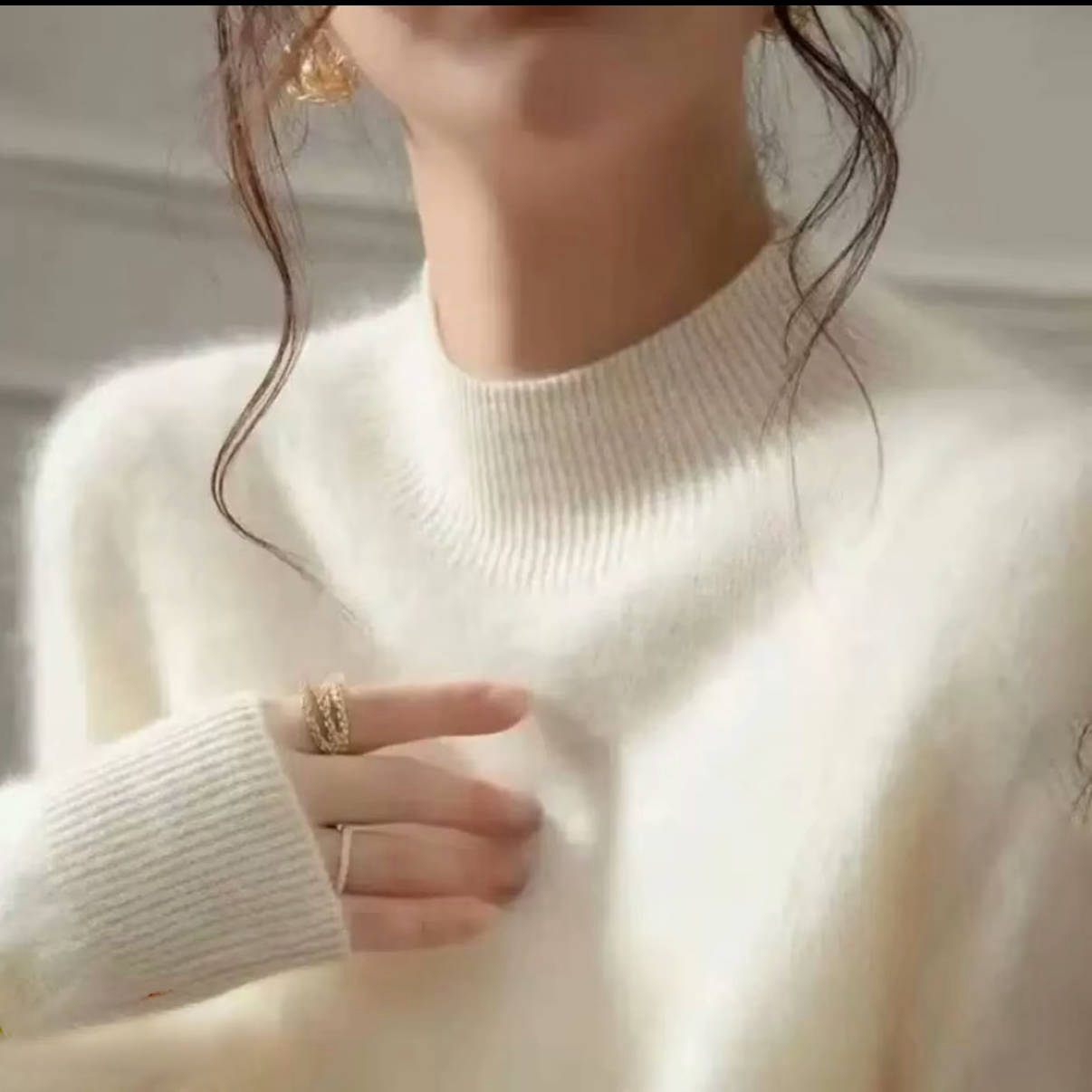 吉美7032山羊绒+桑蚕丝秋冬半高领拉绒打底针织衫