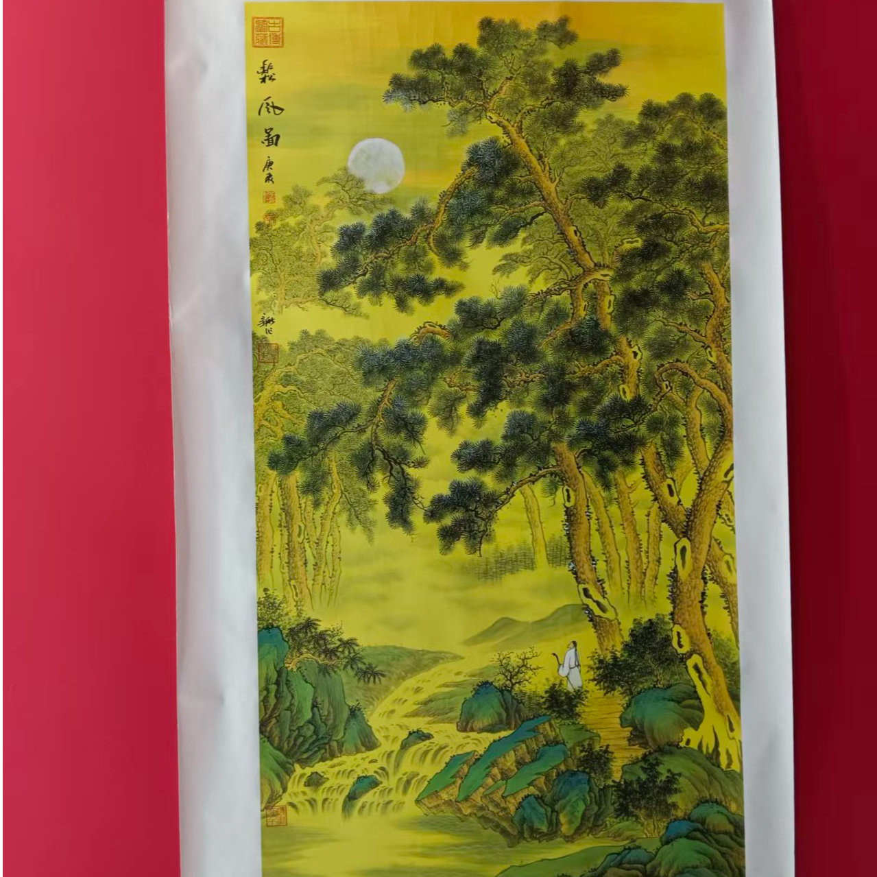 李新社手绘宣纸六尺竖幅松风图山水画