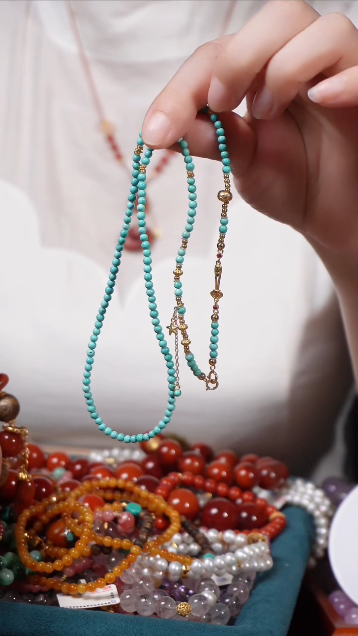 绿松石银S925镶嵌颈饰万能链