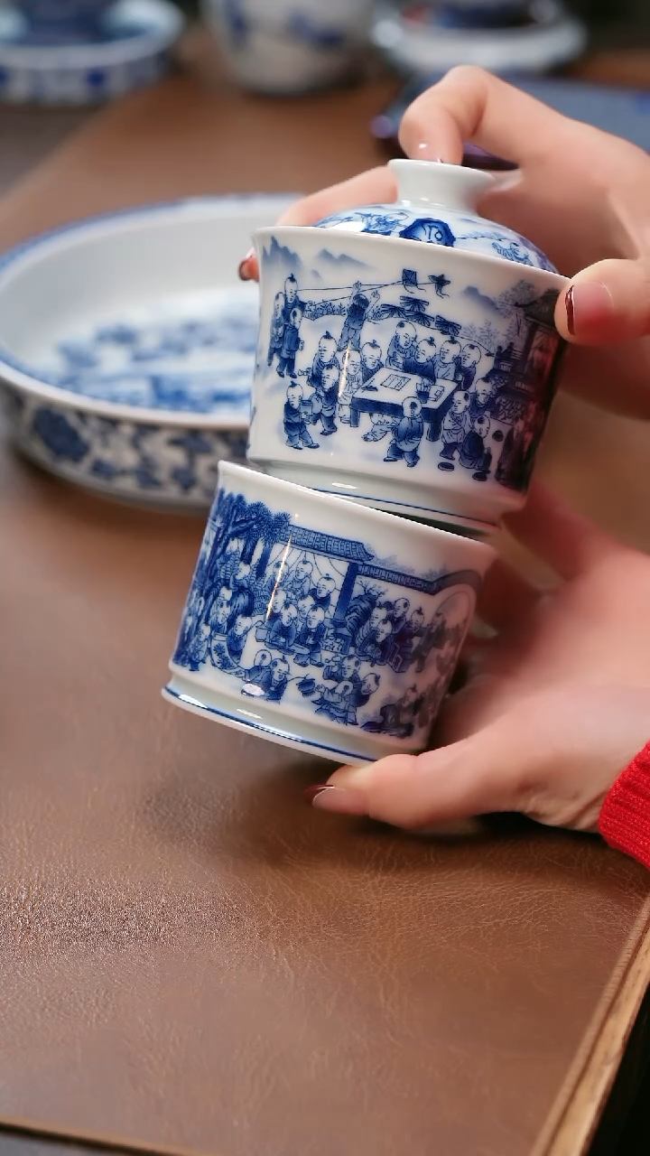 【闪购商品】俩件套百子图盖碗+杯子