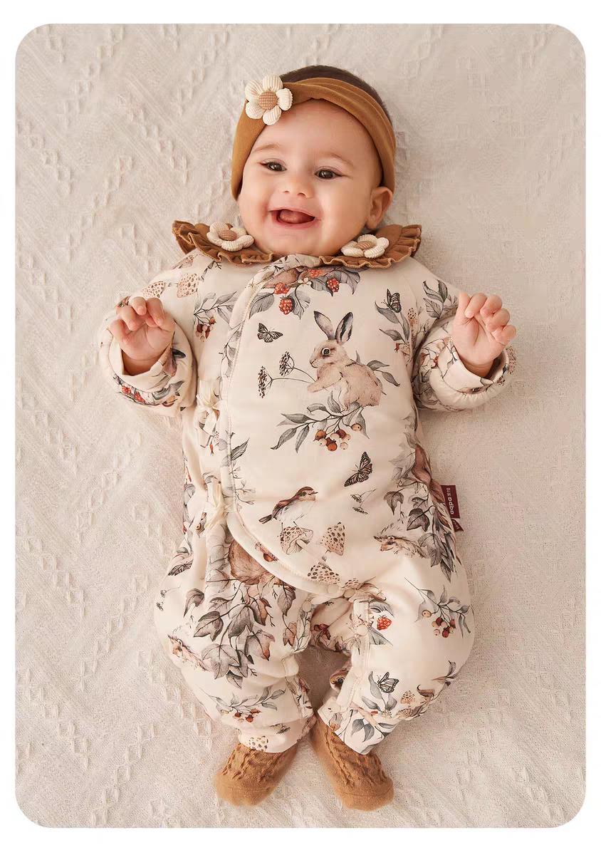 新生儿婴童爬服哈衣春秋冬季休闲风满印加绒通用