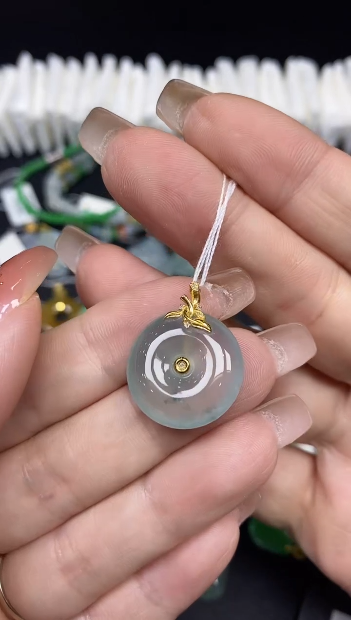 吊坠(不含链)18K金镶嵌翡翠平安扣18K金扣镶嵌@@CMT