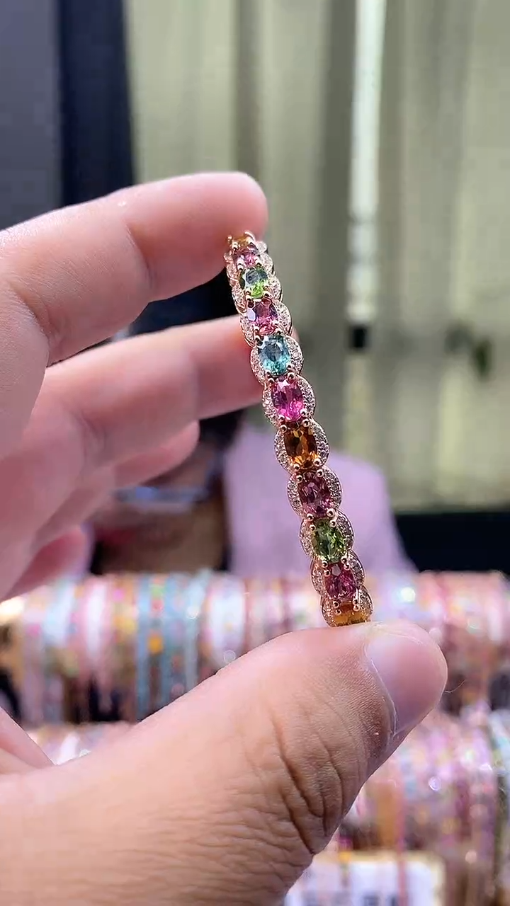 【闪购商品】碧玺手镯银S925镶嵌3574354345345345