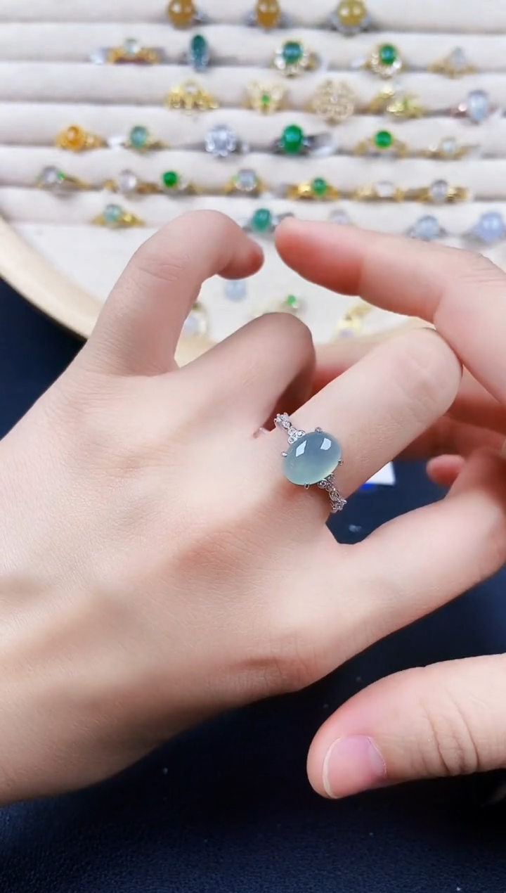 翡翠戒指银S925镶嵌5465464