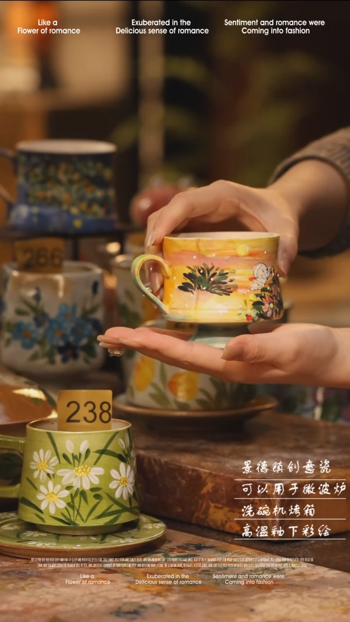 陶瓷景德镇高温手绘釉下彩绘设计师款式