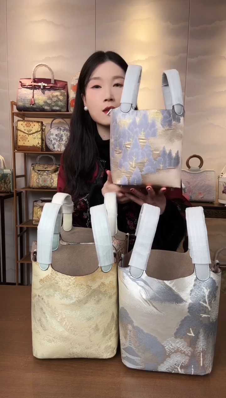 【闪购商品】织绣【12号】岁兮子兮头层牛皮菜篮子